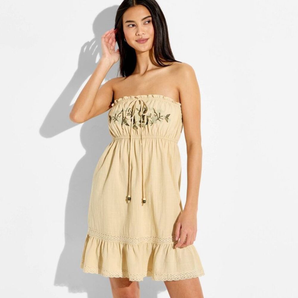 Women's Tube Mini Embroidered A-Line Dress - Wild Fable Tan XS